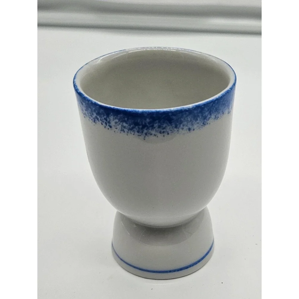 Vintage Egg Cup White Blue Cityscape Design‎ Breakfast Kitchen Decor